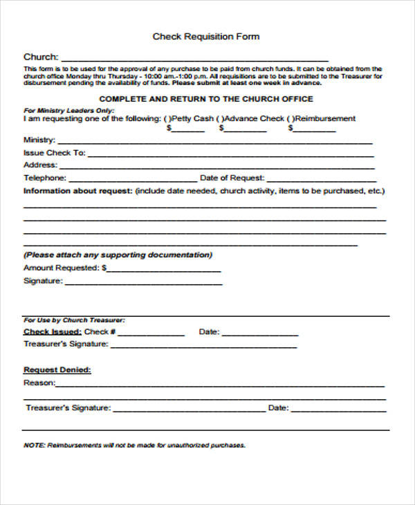 church check requisition form