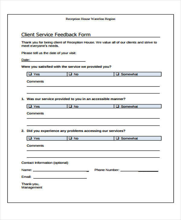 client service feedback form format