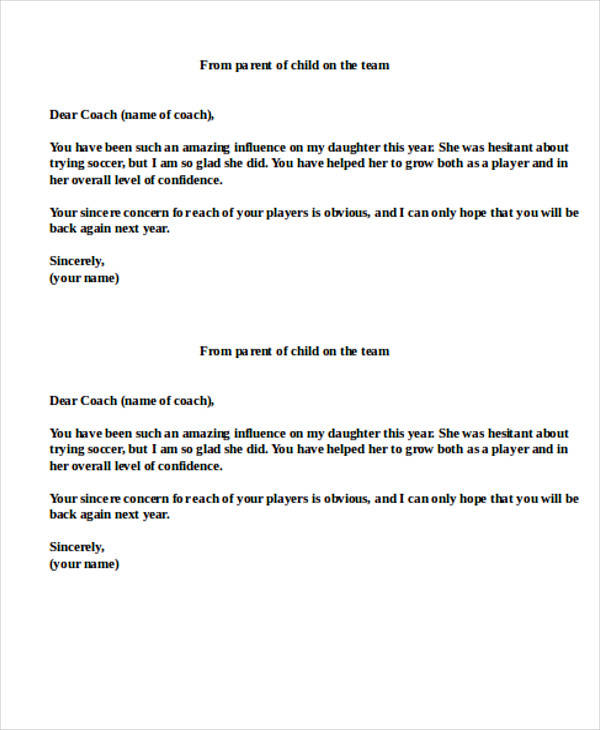 FREE 9+ Sample Coach ThankYou Letter Templates in PDF