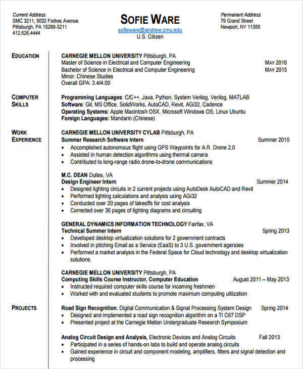 college student resume format in pdf1