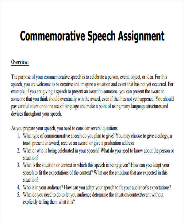 commemorative speech assignment