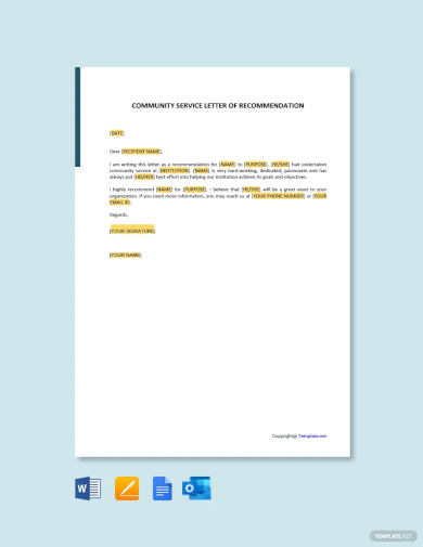 community service letter of recommendation template
