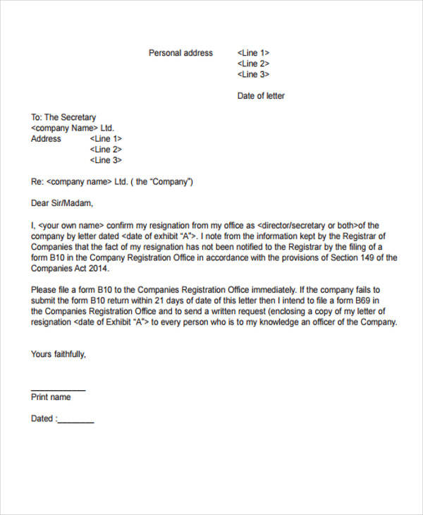 company director resignation letter