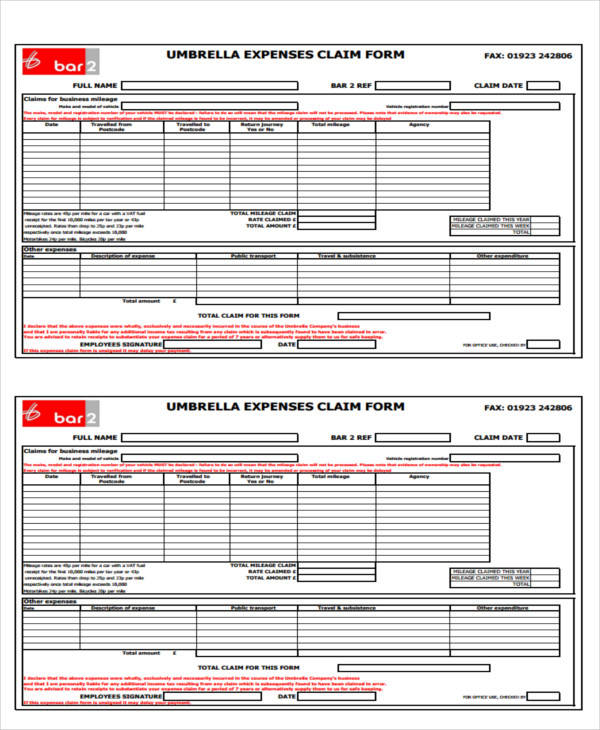 company expenses claim form