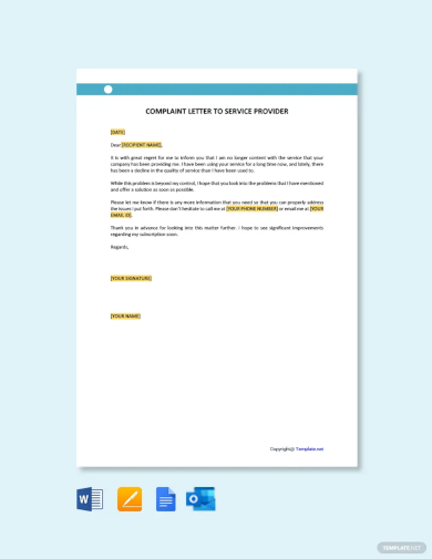 complaint letter to service provider template