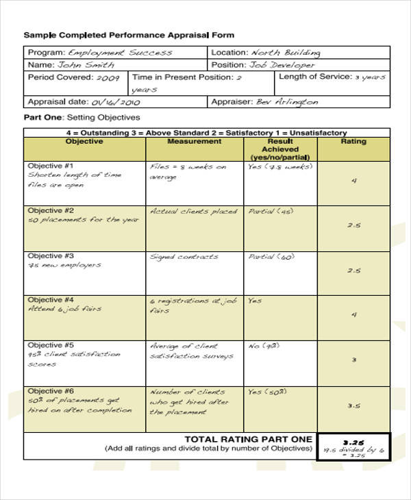 completed self appraisal form