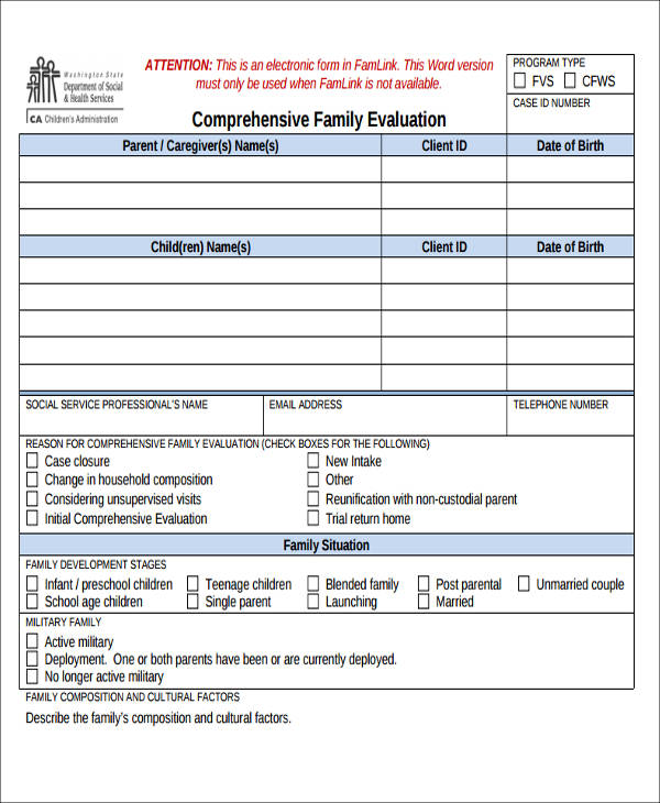 comprehensive family assessment form