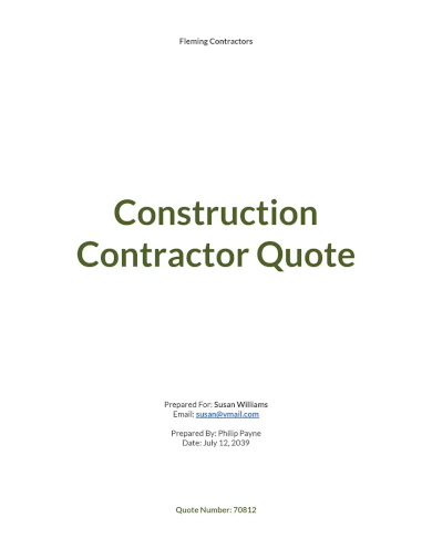 construction contractor quotation template