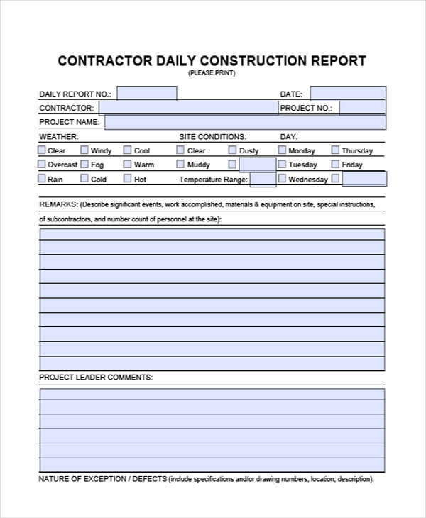 construction daily report log