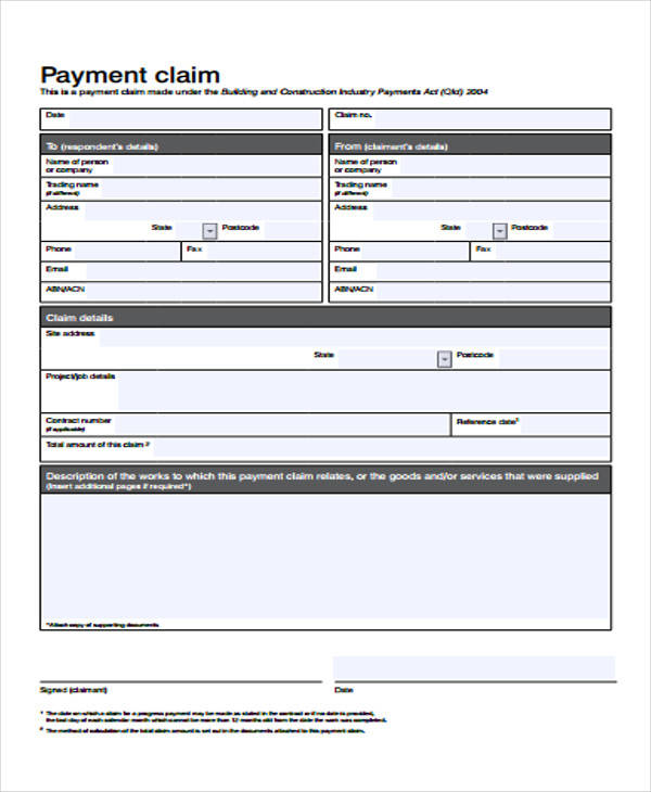 construction payment claim form