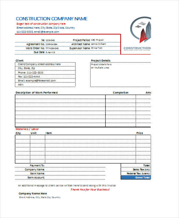 Construction Business Invoice Template