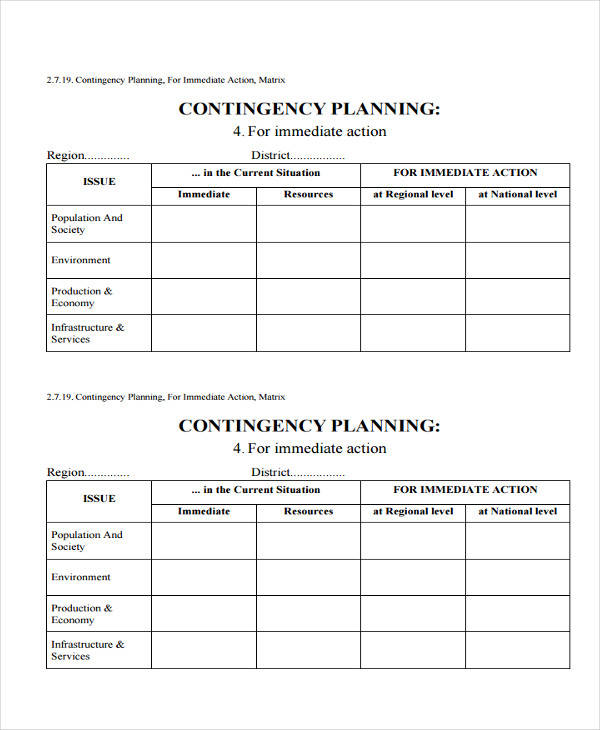 contingency action plan format