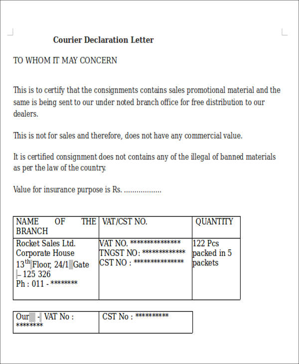 courier declaration letter