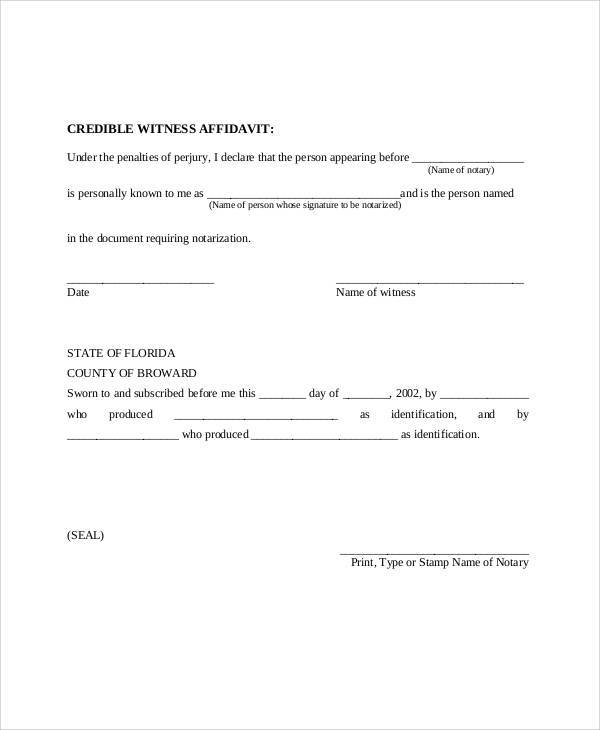credible witness affidavit form1