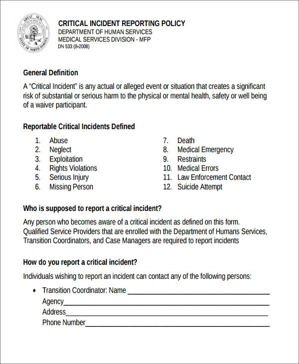 critical client incident report