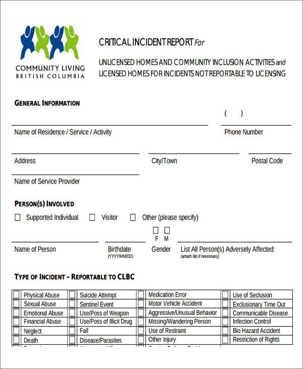 critical incident report sample