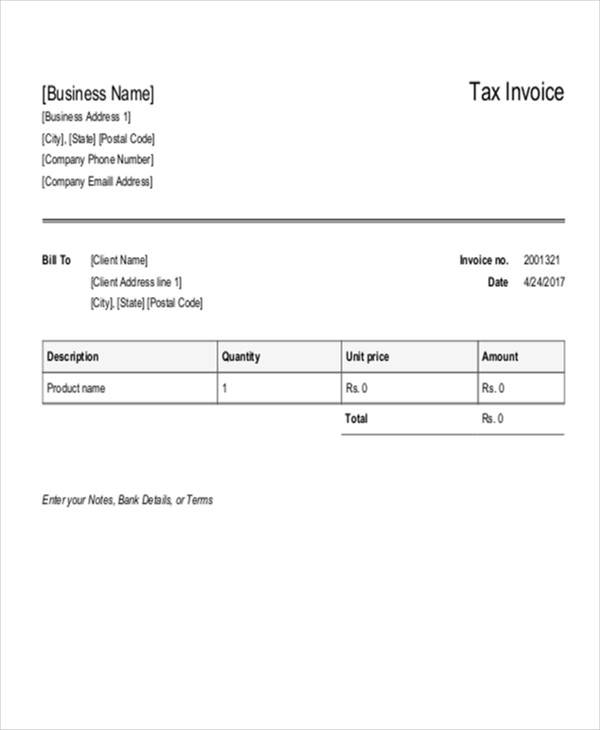 custom tax invoice