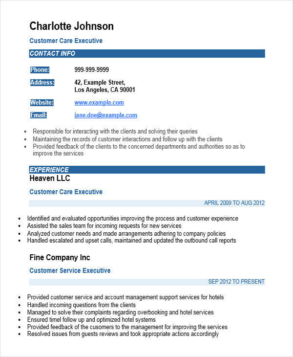 executive resume template word free download