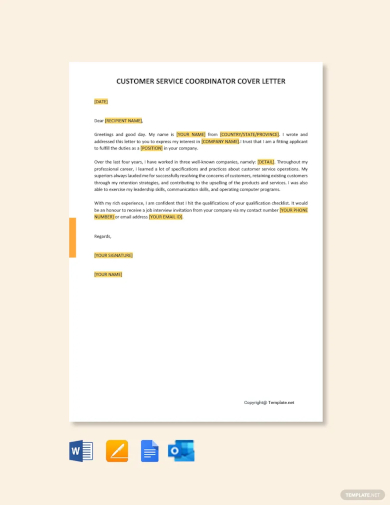 customer service coordinator cover letter template