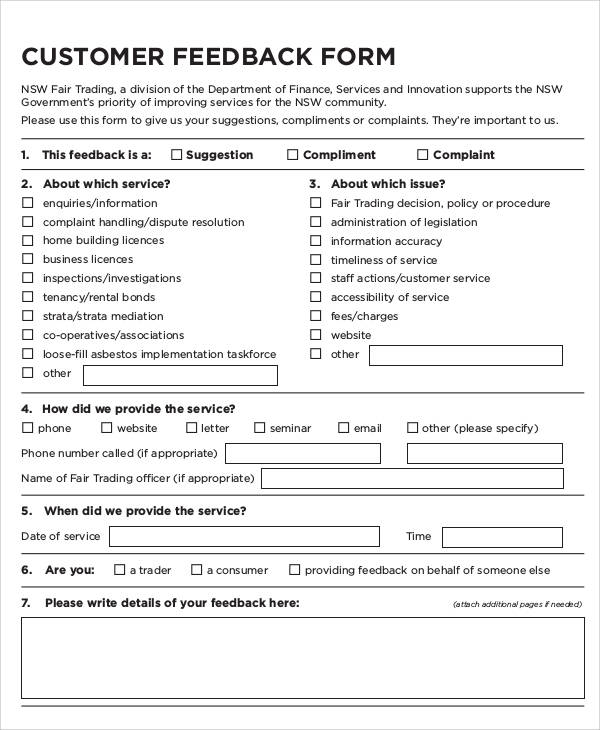 customer service feedback form