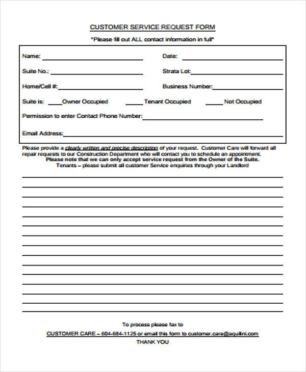 customer service request form format
