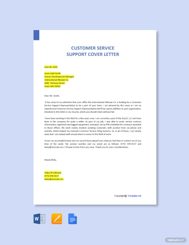customer service support cover letter template