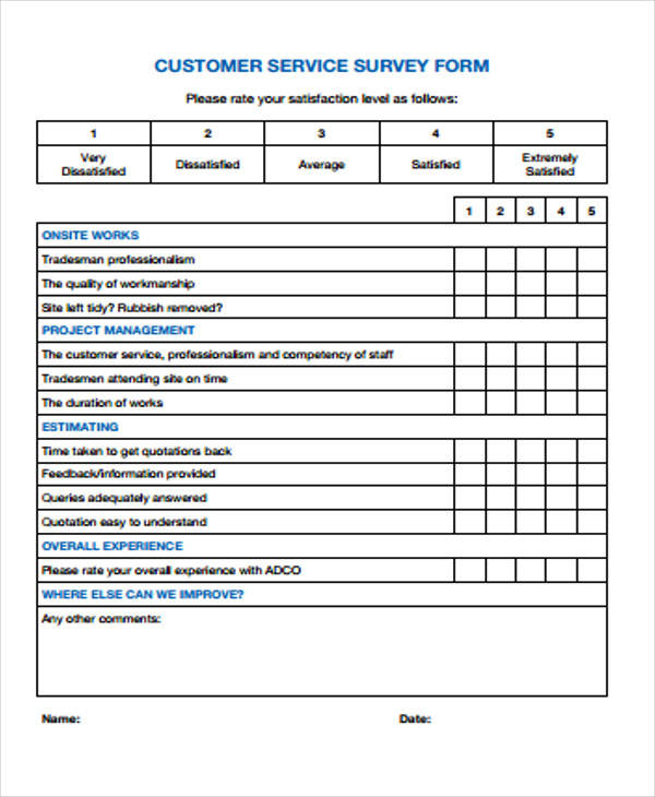 customer service survey form format