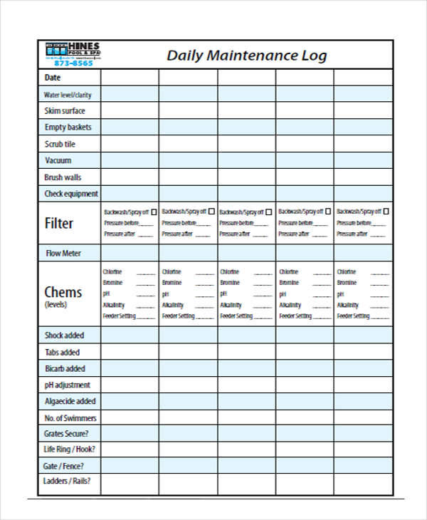 Printable Pool Maintenance Schedule Template Printable Templates