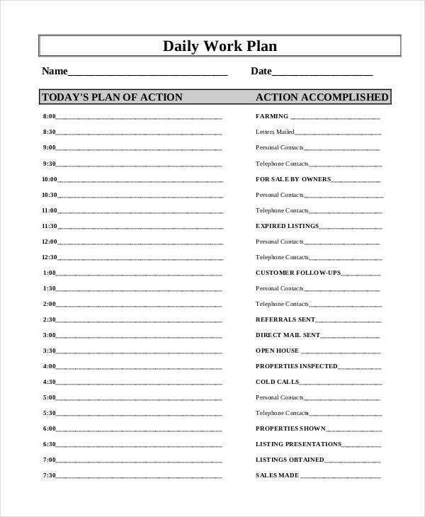 daily work plan pdf