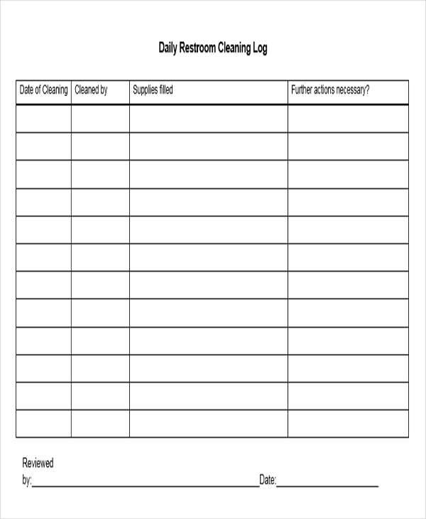 Free Printable Cleaning Log Template Free Printable Templates