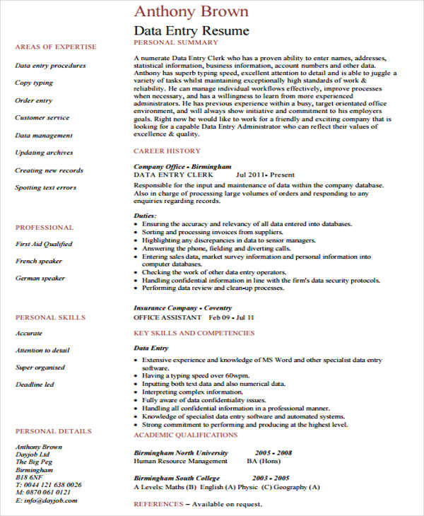 data entry experience resume format1