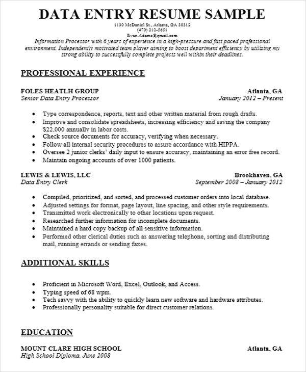 data entry resume word format download