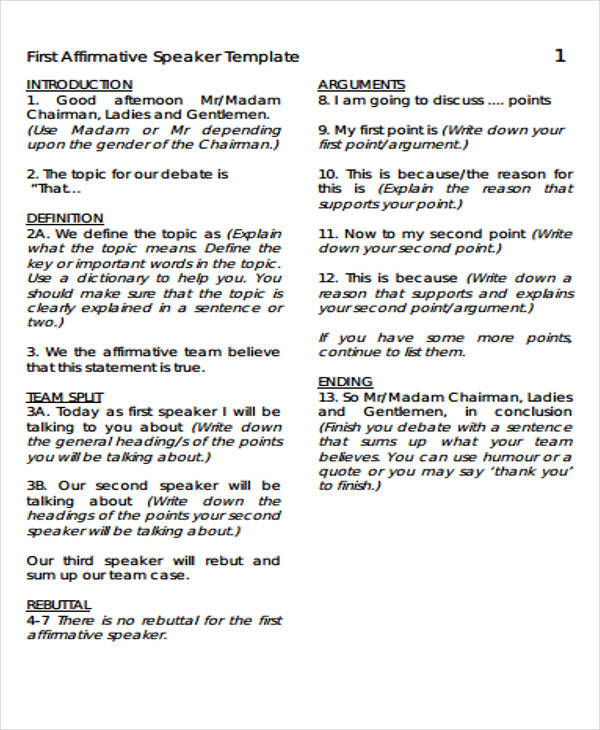 Example Of Debate Speech For 3rd Speaker