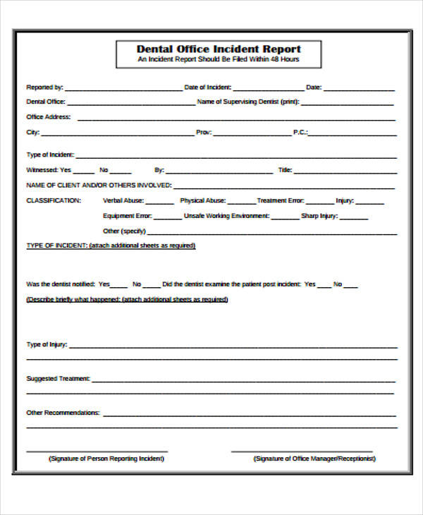 dental patient incident report