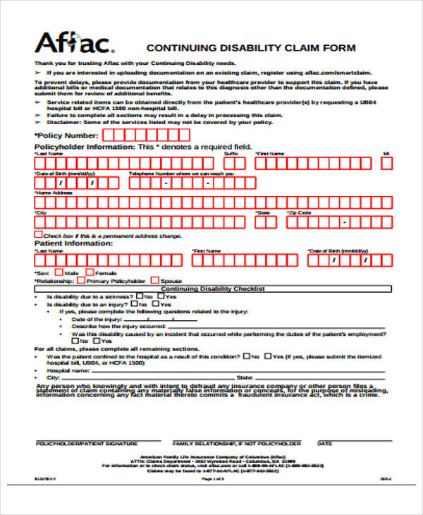 disability continued claim form