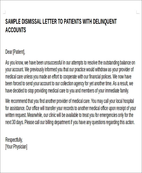 dismissal letter to patient 