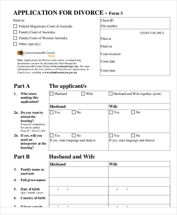 divorce affidavit application form