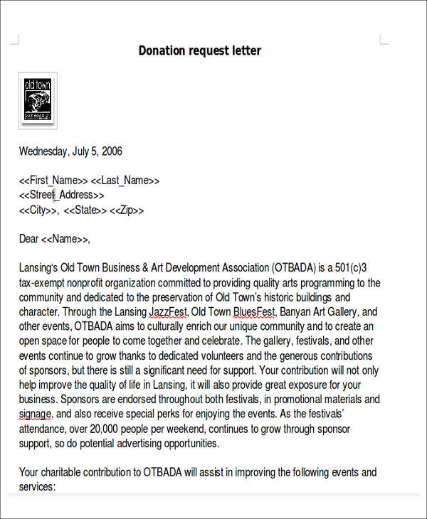 donation request letter