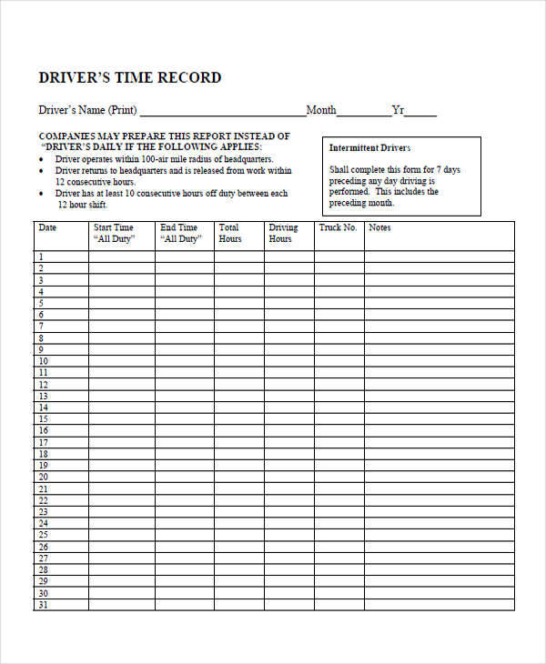 driver log sheet