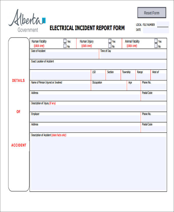 electrical incident report form