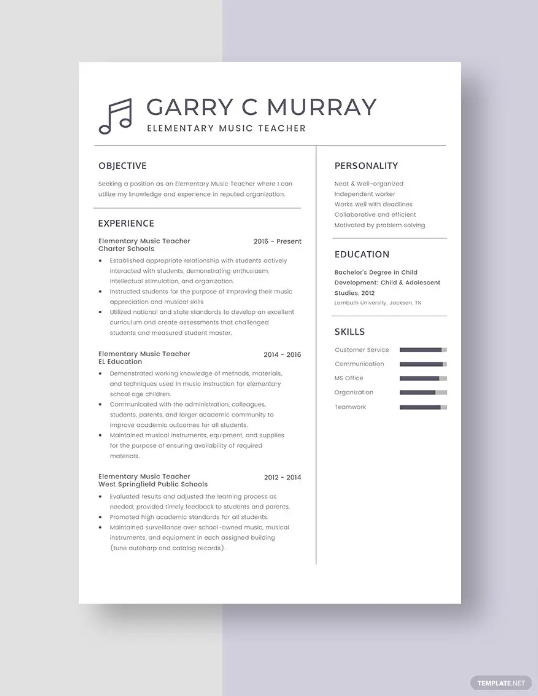 elementary music teacher resume template 1 0 jpg 880×1140 