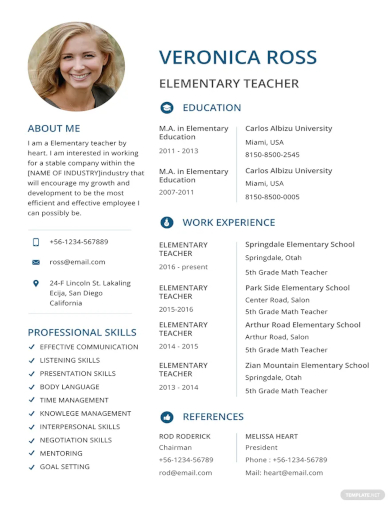 elementary teacher resume template