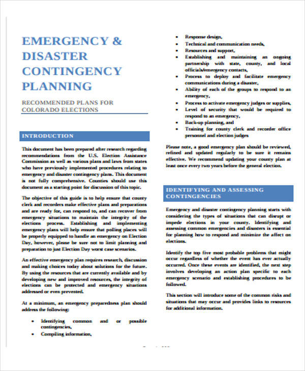 emergency contingency plan