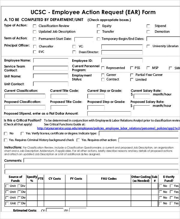 employee action request form