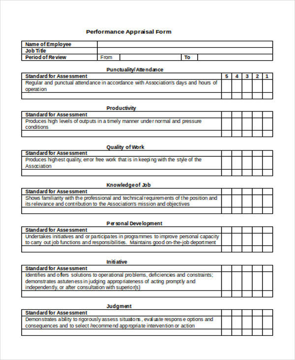 Performance Appraisal Form Template Word PDF Template