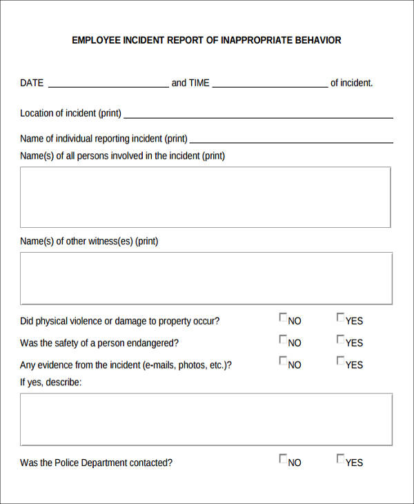 Employee Incident Report Templates