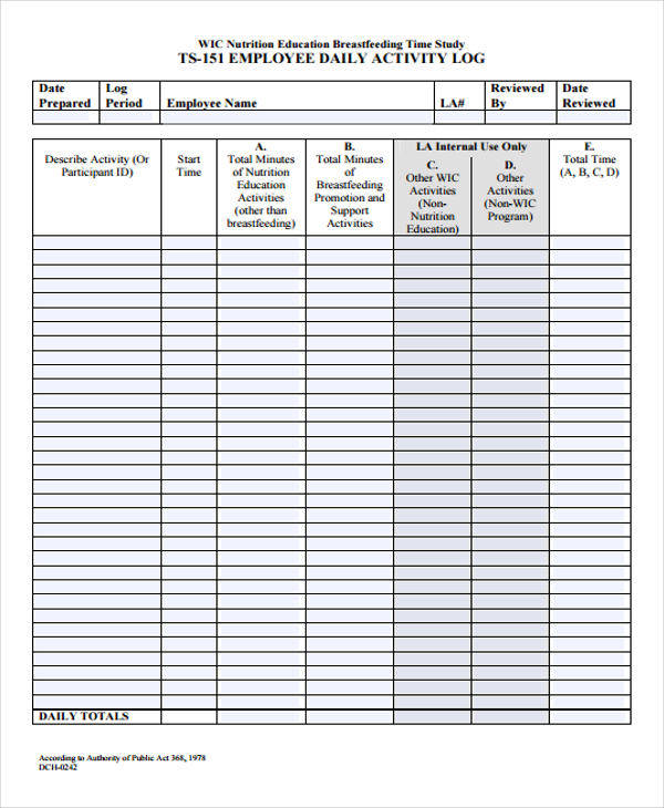 Employee Log Sheet Examples 5314