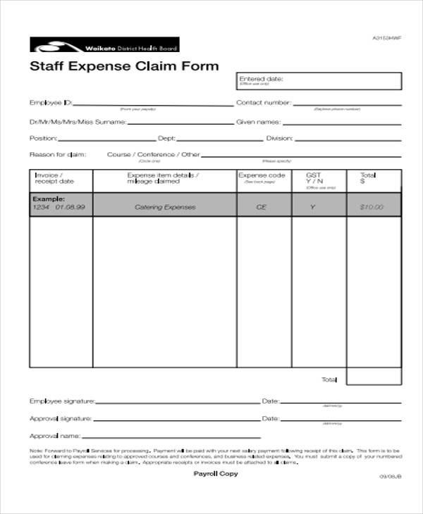 employee expenses claim form