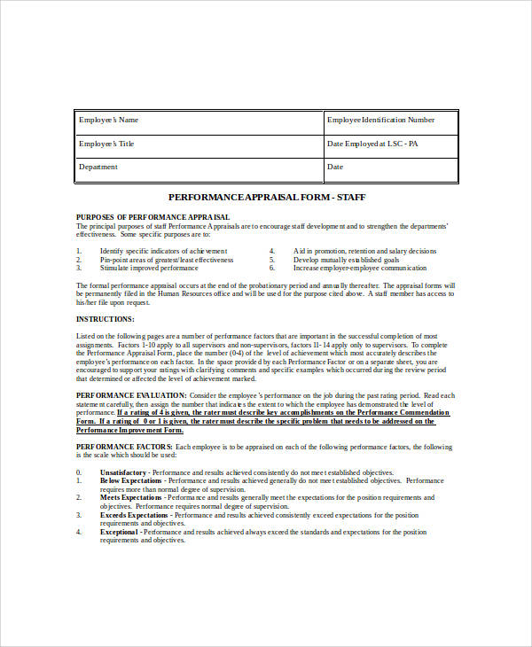 employee job appraisal form