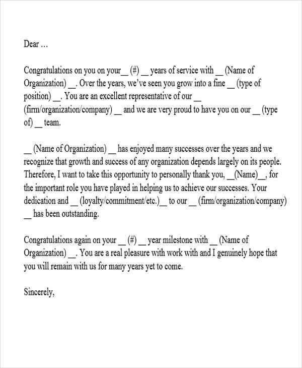 employee service recognition letter